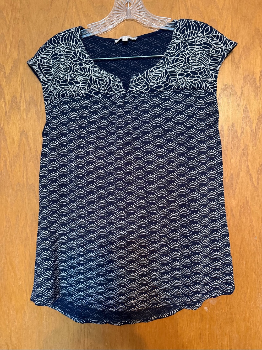Skies Are Blue Navy & White Patterned Cap-Sleeve Tunic